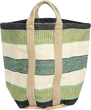 creative co-op 手工编织条纹黄麻袋带手柄,*